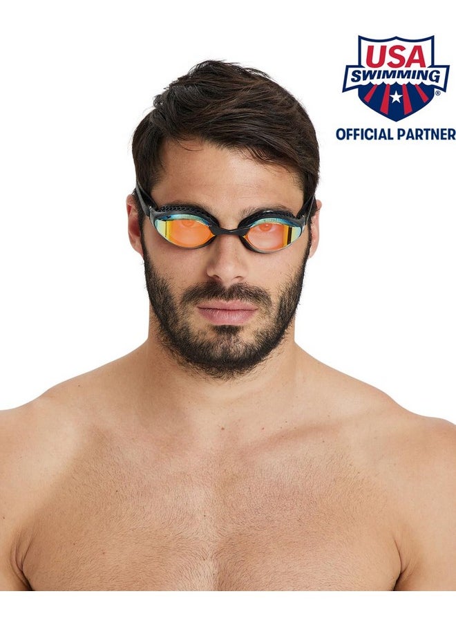 arena Unisex Adult Air Speed Anti Fog Racing Swim Goggles For Men And Women Special Air Seals Technology Mirror Lens Yellow Copper/Black  - Image 3