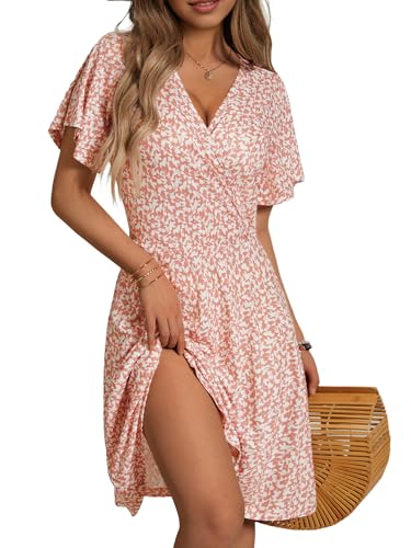 FENSACE Women Dress Summer Skater Easter Cute Dresses(Pink White Floral-58,Large) - Image 1