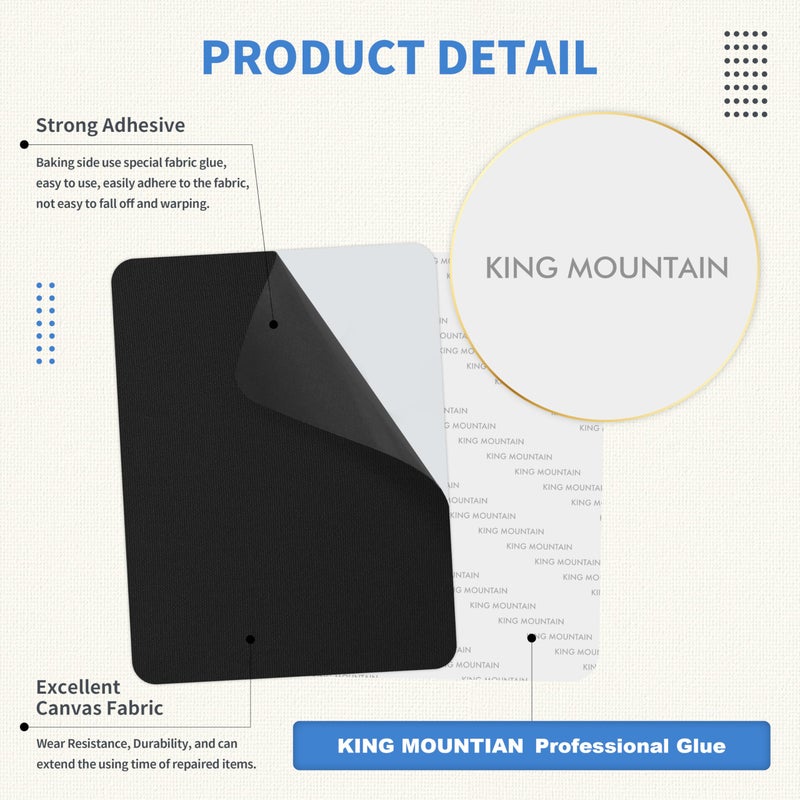 KING MOUNTAIN Canvas Repair Patch 9 x11 Inch 2 Pcs Self-Adhesive Waterproof Fabric Patch for Sofas, Tents, Furniture,Tote Bags, Car Seats (Black) - Image 3