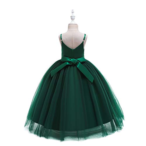 Glamulice Emerald Green Flower Girl Dress Lace Bridesmaid Long A Line Wedding Pageant Dresses Tulle Spaghetti Strap Party Gown Prom Photo Shoot Holiday Christmas Formal Princess Dance Ball Gown 4 - Image 3