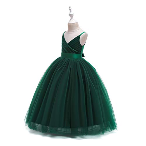 Glamulice Emerald Green Flower Girl Dress Lace Bridesmaid Long A Line Wedding Pageant Dresses Tulle Spaghetti Strap Party Gown Prom Photo Shoot Holiday Christmas Formal Princess Dance Ball Gown 4 - Image 5