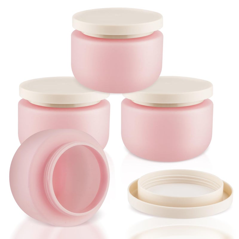 USRommaner 4 Pack 8 OZ Plastic Jars Round Cosmetic Container with Lids,Wide Mouth Soft Slime Jars for Lotion,Hand Cream,Ointments,Makeup,Body Butter,Rhinestone,Samples Pot Travel Make Up Storage (Pink) - Image 1
