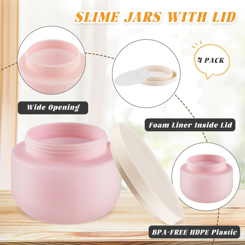 USRommaner 4 Pack 8 OZ Plastic Jars Round Cosmetic Container with Lids,Wide Mouth Soft Slime Jars for Lotion,Hand Cream,Ointments,Makeup,Body Butter,Rhinestone,Samples Pot Travel Make Up Storage (Pink) - Image 2