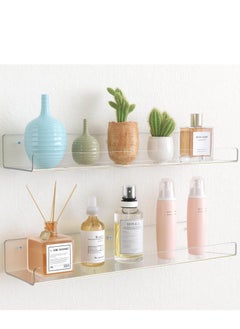 2 Pcs Acrylic Floating Shelves, Wall Ledge Shelf, Clear Acrylic Shelves for Wall, Wall Mounted Nursery Kids Bookshelf, Invisible Spice Rack, Thick Bathroom Storage Shelves Display Organizer