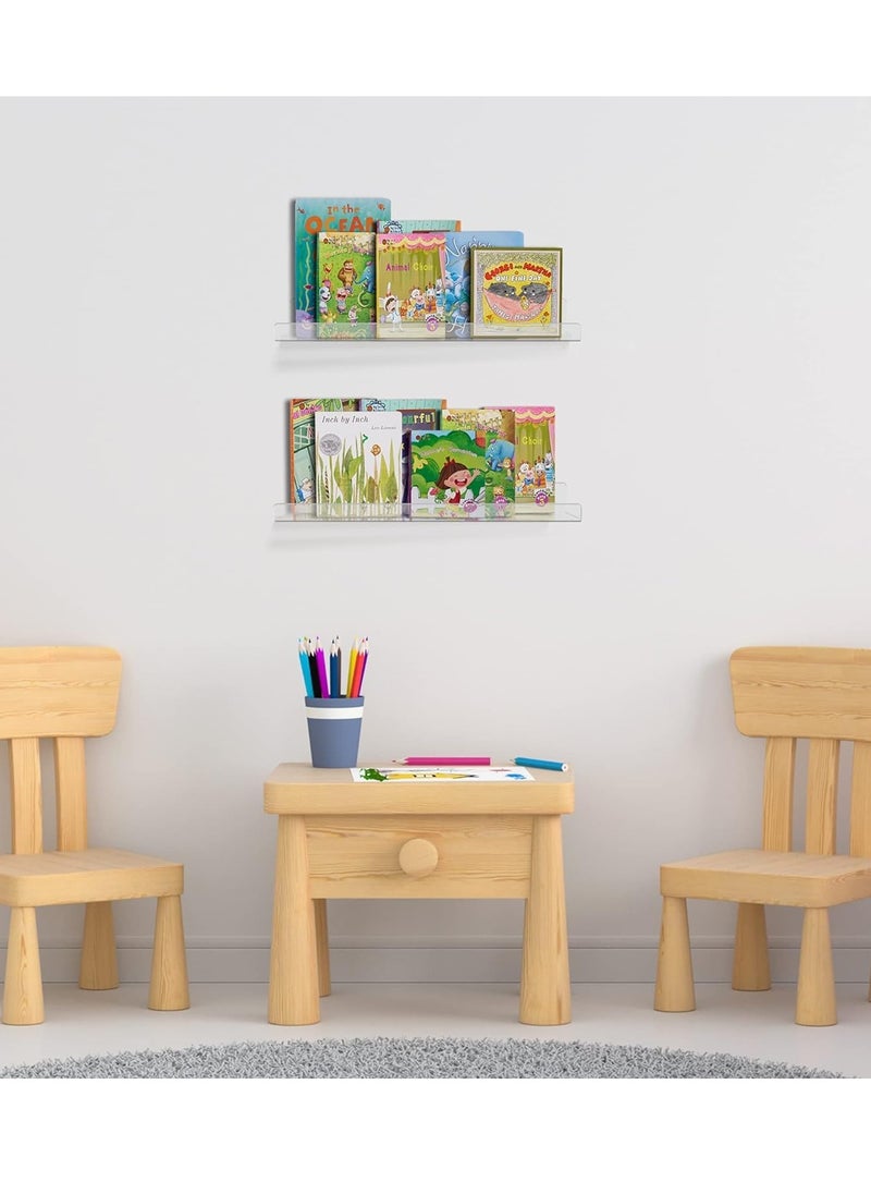 MIXDE - 2 Pcs Acrylic Floating Shelves, Wall Ledge Shelf, Clear Acrylic Shelves for Wall, Wall Mounted Nursery Kids Bookshelf, Invisible Spice Rack, Thick Bathroom Storage Shelves Display Organizer - Image 1