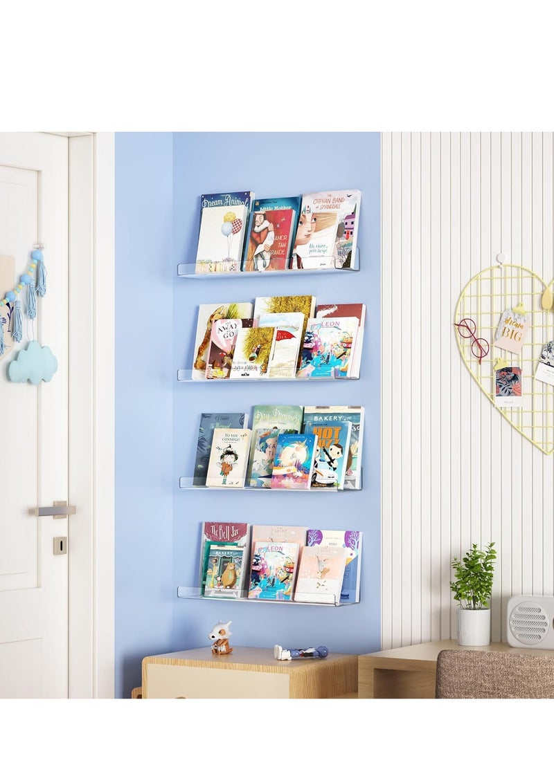 MIXDE - 2 Pcs Acrylic Floating Shelves, Wall Ledge Shelf, Clear Acrylic Shelves for Wall, Wall Mounted Nursery Kids Bookshelf, Invisible Spice Rack, Thick Bathroom Storage Shelves Display Organizer - Image 1