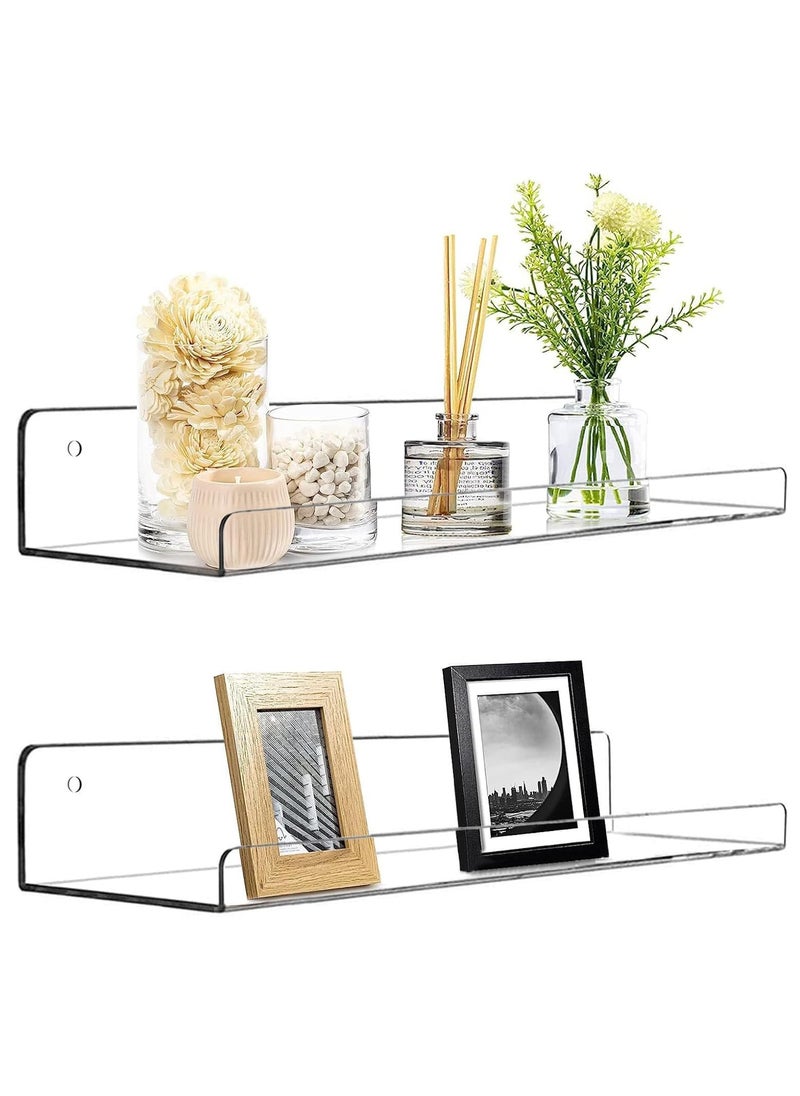 MIXDE - 2 Pcs Acrylic Floating Shelves, Wall Ledge Shelf, Clear Acrylic Shelves for Wall, Wall Mounted Nursery Kids Bookshelf, Invisible Spice Rack, Thick Bathroom Storage Shelves Display Organizer - Image 1