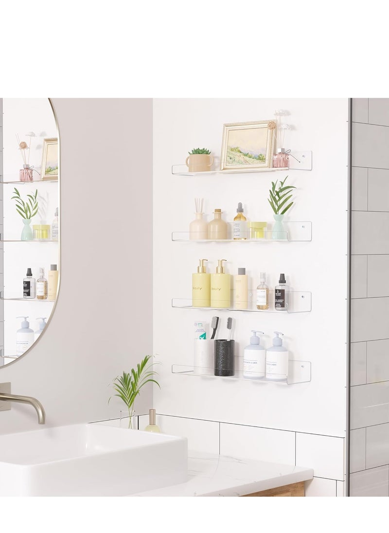 MIXDE - 2 Pcs Acrylic Floating Shelves, Wall Ledge Shelf, Clear Acrylic Shelves for Wall, Wall Mounted Nursery Kids Bookshelf, Invisible Spice Rack, Thick Bathroom Storage Shelves Display Organizer - Image 1