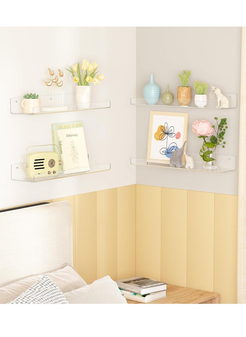 MIXDE - 2 Pcs Acrylic Floating Shelves, Wall Ledge Shelf, Clear Acrylic Shelves for Wall, Wall Mounted Nursery Kids Bookshelf, Invisible Spice Rack, Thick Bathroom Storage Shelves Display Organizer - Image 1