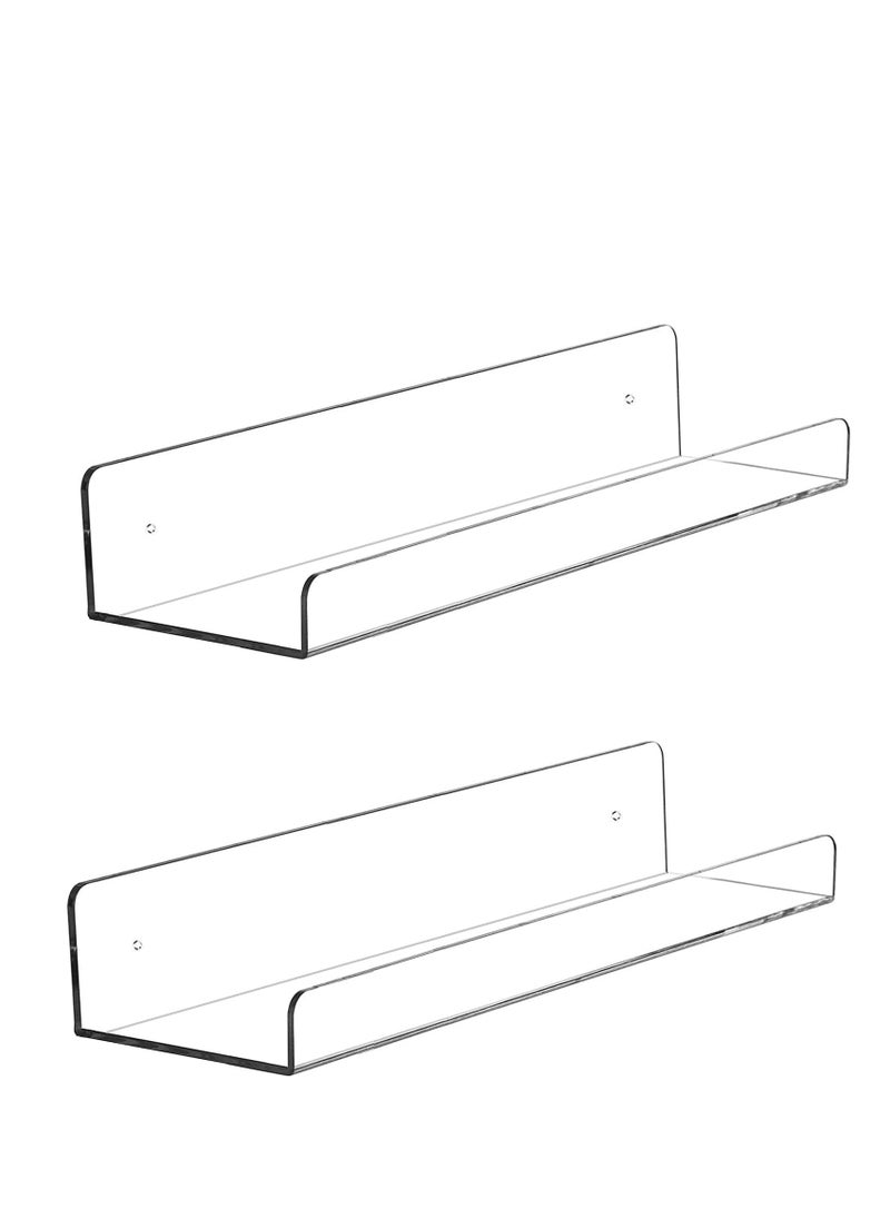 MIXDE - 2 Pcs Acrylic Floating Shelves, Wall Ledge Shelf, Clear Acrylic Shelves for Wall, Wall Mounted Nursery Kids Bookshelf, Invisible Spice Rack, Thick Bathroom Storage Shelves Display Organizer - Image 1