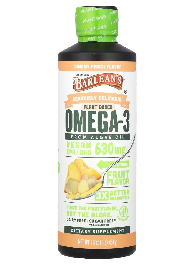 BARLEAN'S Seriously Delicious® Plant Based Omega-3 From Algae Oil Ginger Peach 630 mg 16 oz (454 g) 
