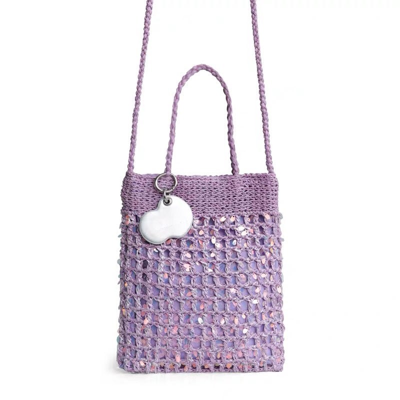 2026 New Korean Sequined Silver Thread Hand Crochet Crossbody Bag for Women - Image 2