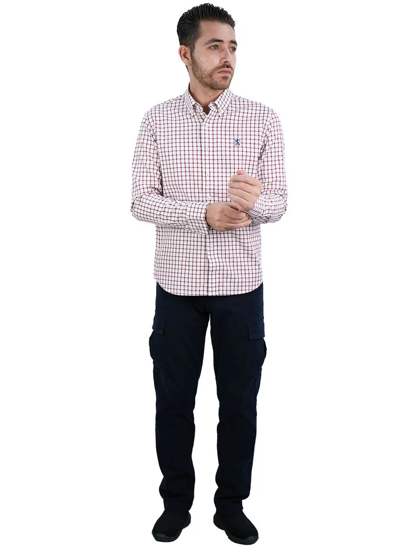 جيوردانو قميص رجالي قطن أكسفورد بتطريز أسد صغير، قصة ضيقة، أزرار كاملة