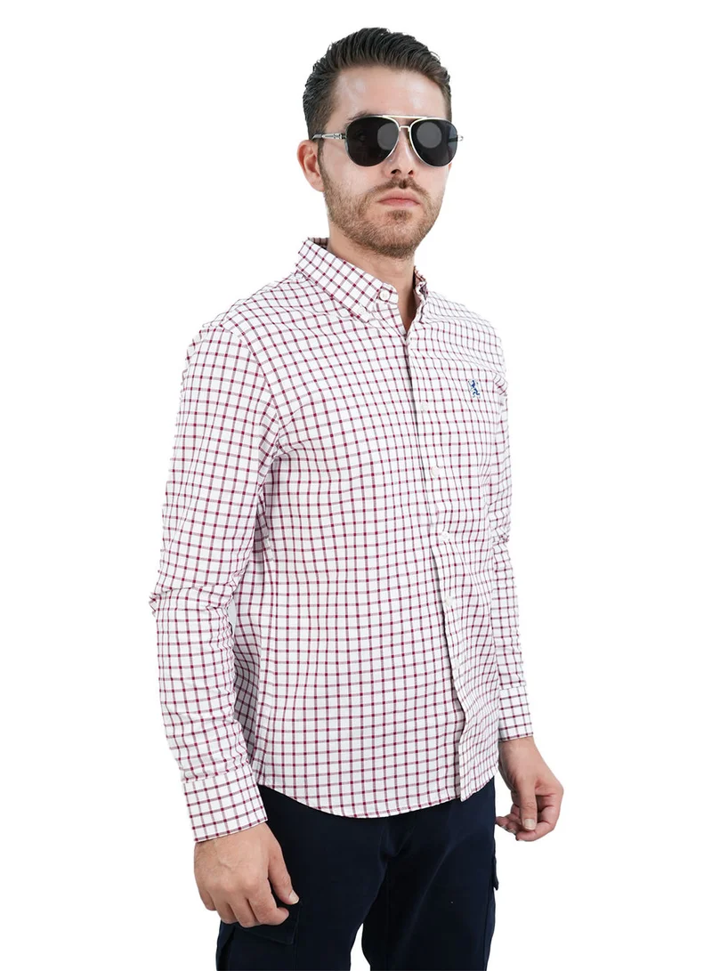 جيوردانو قميص رجالي قطن أكسفورد بتطريز أسد صغير، قصة ضيقة، أزرار كاملة