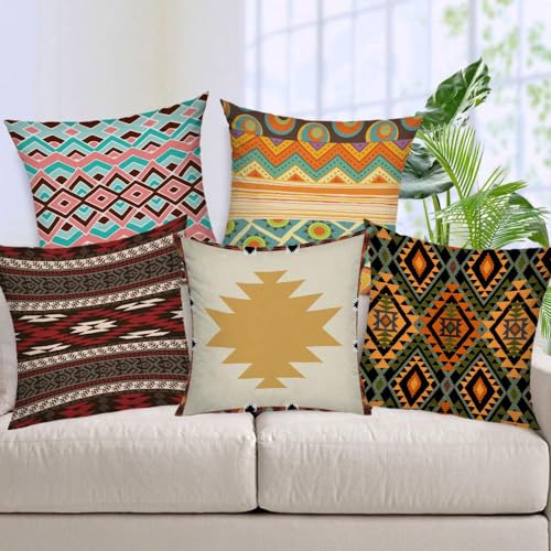 AEROHAVEN Jute 150 TC Cushion Cover, 12 x 12 Inch, Multicolour, 5 Pieces - Image 1