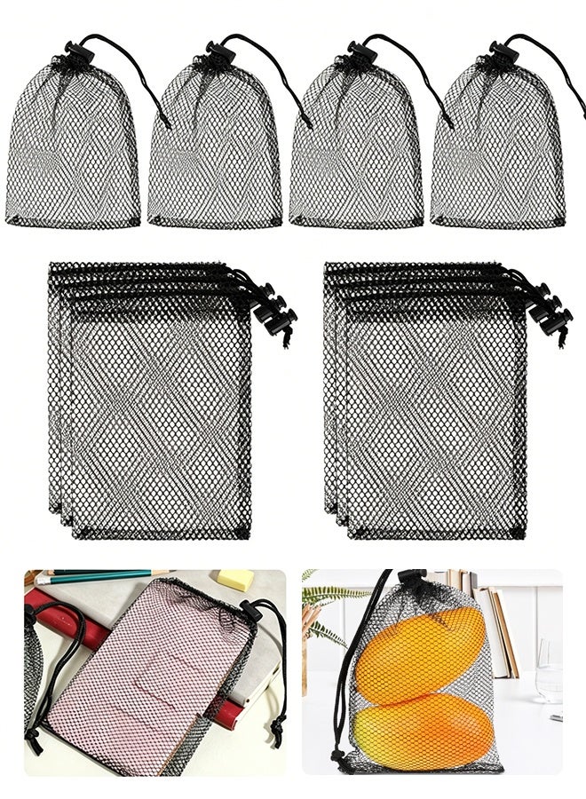 10PCS Black Mesh Drawstring Bags, Mini Nylon Storage Pouch for Travel Organization - Image 1