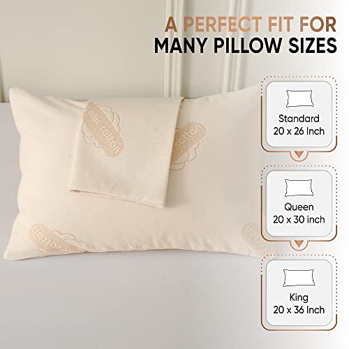 MATTSHIELD ORIGINAL 2-Pack Deluxe Organic Cotton Pillow Protectors Queen Size - Certified Organic, Waterproof, Zippered Encasement, Ultra-Soft Knit Fabric, Thick 280 GSM Cotton - Image 4