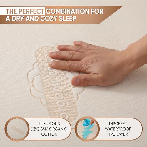 MATTSHIELD ORIGINAL 2-Pack Deluxe Organic Cotton Pillow Protectors Queen Size - Certified Organic, Waterproof, Zippered Encasement, Ultra-Soft Knit Fabric, Thick 280 GSM Cotton - Image 2