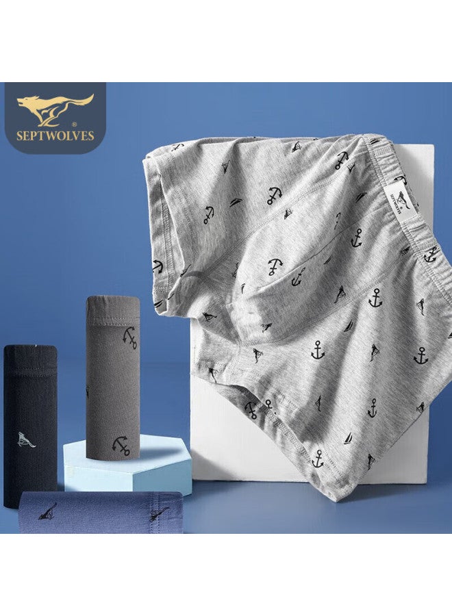 Septwolves Men's Cotton Boxer Briefs Printed Antibacterial Breathable Soft Cotton Underwear
