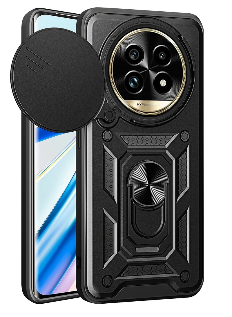 Case Cover Shockproof Windows Protective Case with Camera Protection and Metal Ring Compatible with Realme 13 Pro / Realme 13 Pro Plus (Black) - Image 1