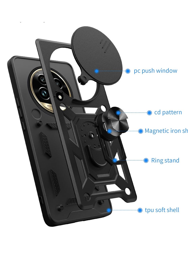 Case Cover Shockproof Windows Protective Case with Camera Protection and Metal Ring Compatible with Realme 13 Pro / Realme 13 Pro Plus (Black) - Image 3