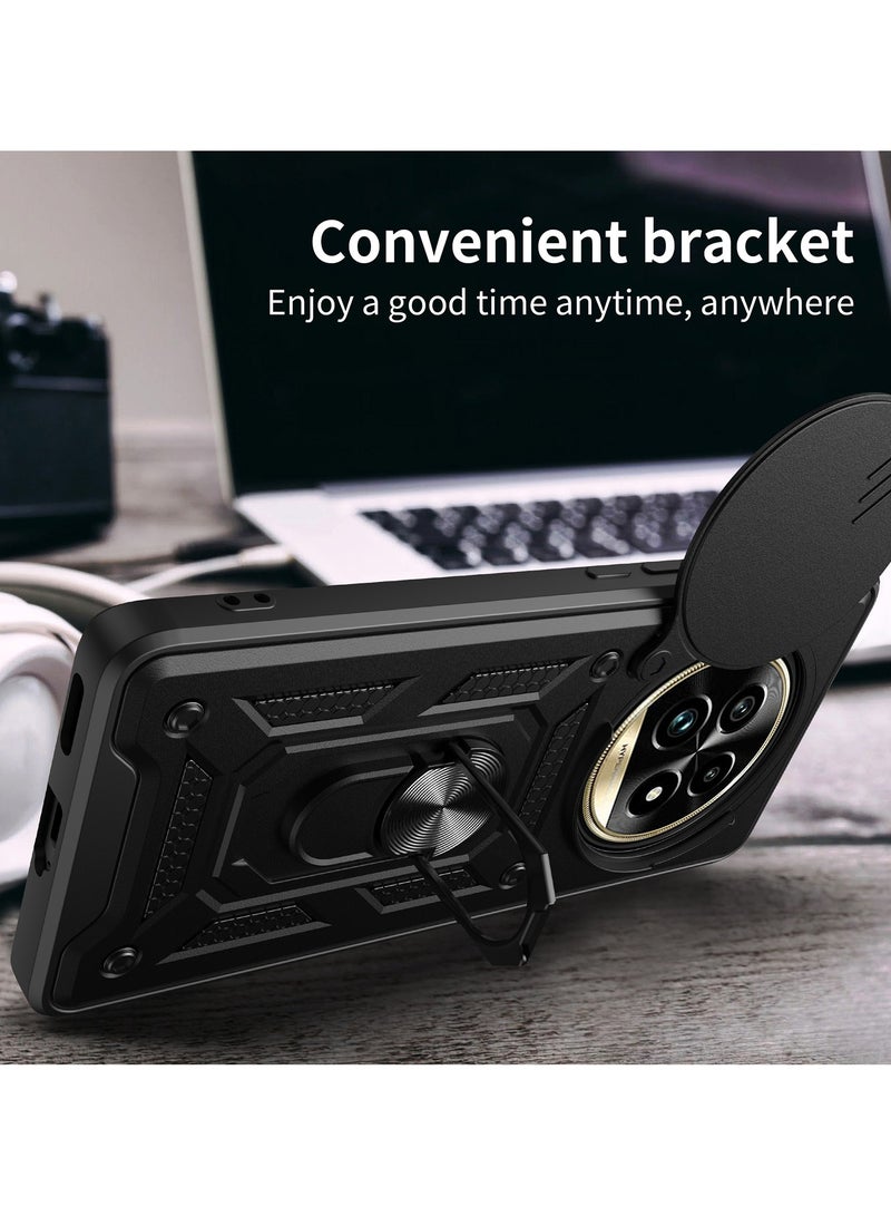 Case Cover Shockproof Windows Protective Case with Camera Protection and Metal Ring Compatible with Realme 13 Pro / Realme 13 Pro Plus (Black) - Image 2