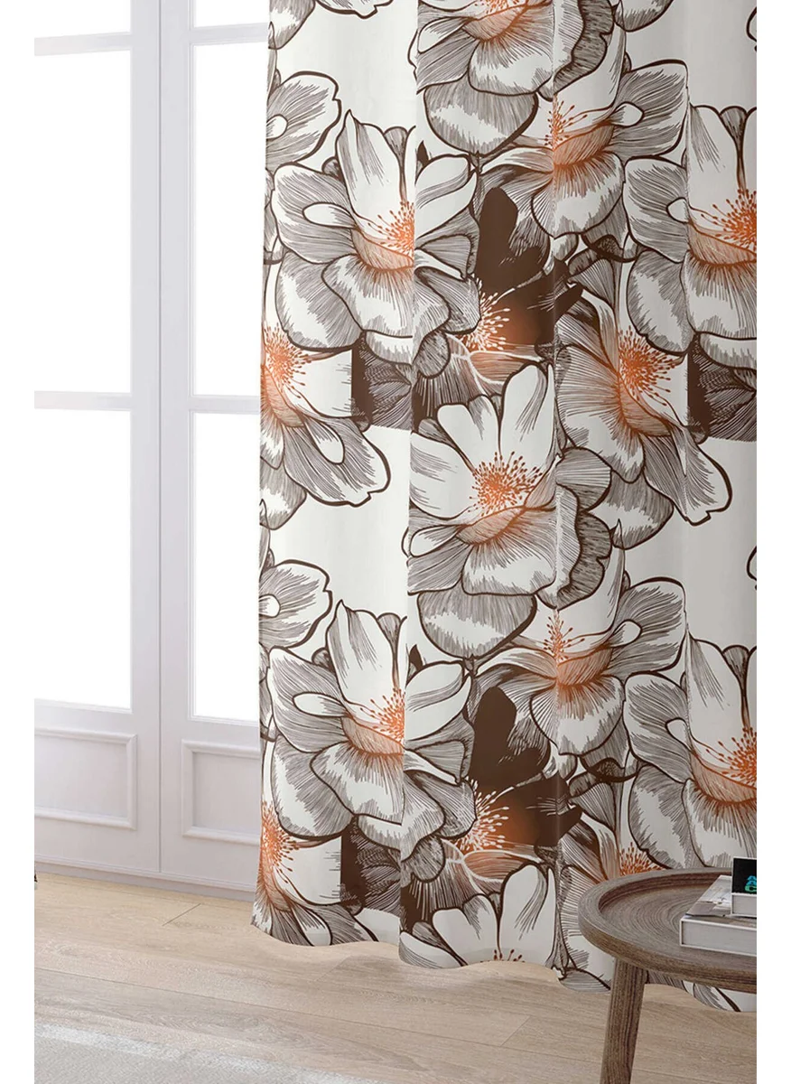 Cango Home Brown Orange Floral Patterned Digital Printed Curtain OTYK316-PR