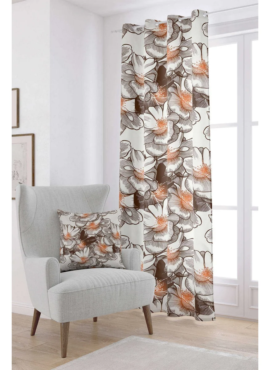 Cango Home Brown Orange Floral Patterned Digital Printed Curtain OTYK316-PR