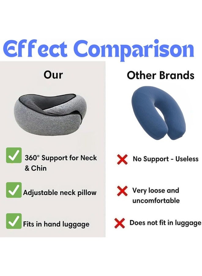 Bukela Travel Pillow for Airplane, 100% Memory Foam Neck Pillow, 360° Adjustable, Ergonomic Design & Portable Travel Accessory for Flights, Car & Home Travel Pillow Set With Carry Bag and Eye Mask - Image 3