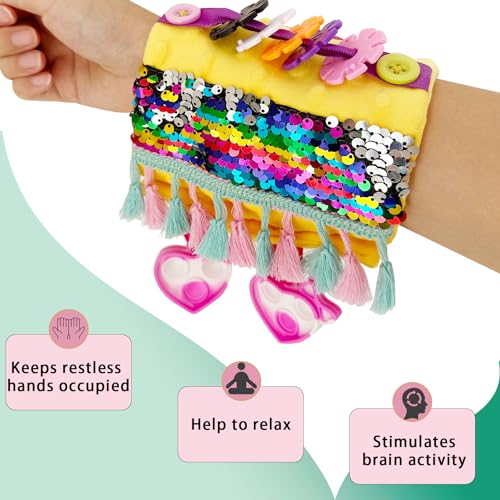 Okueejur Sensory Toys for Alzheimer Patients for Therapy and Anxiety Relief Autistic Dementia Sensory Toy Fidget Wrist Cuff ASD ADHD OCD (Orange) - Image 3