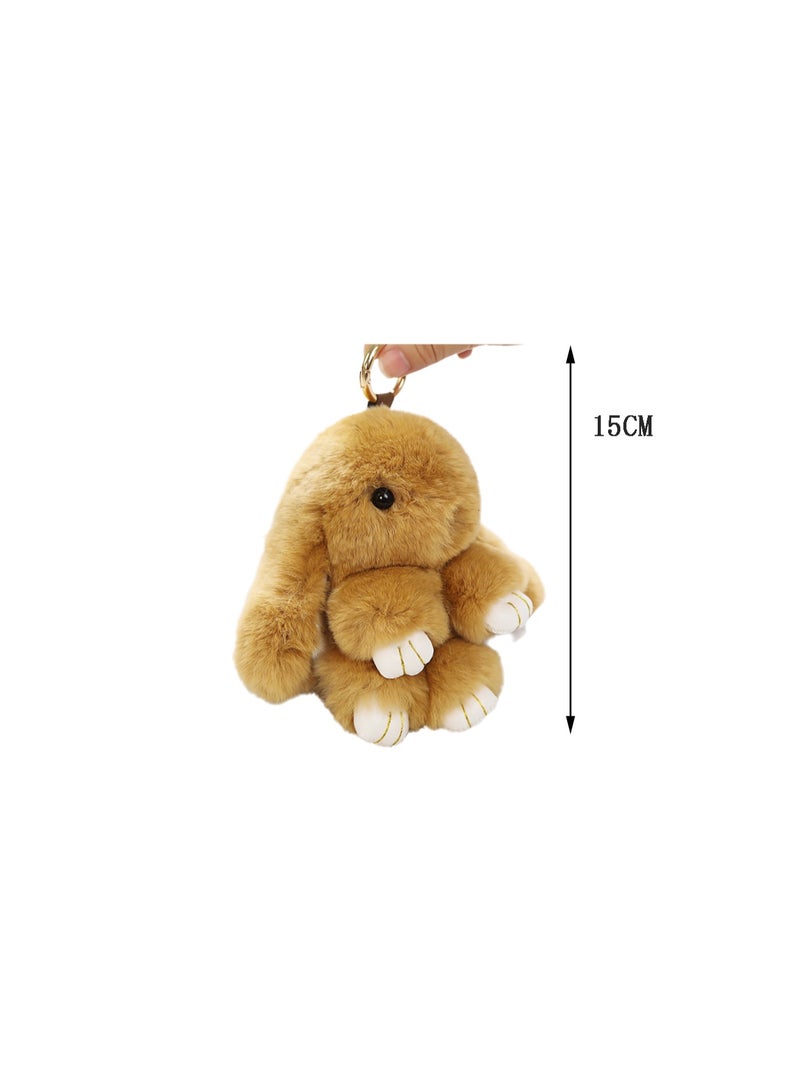 15 CM Cute Plush Rabbit Car Keychain Charm Keychain Handbag Pendant （Brown） - Image 2