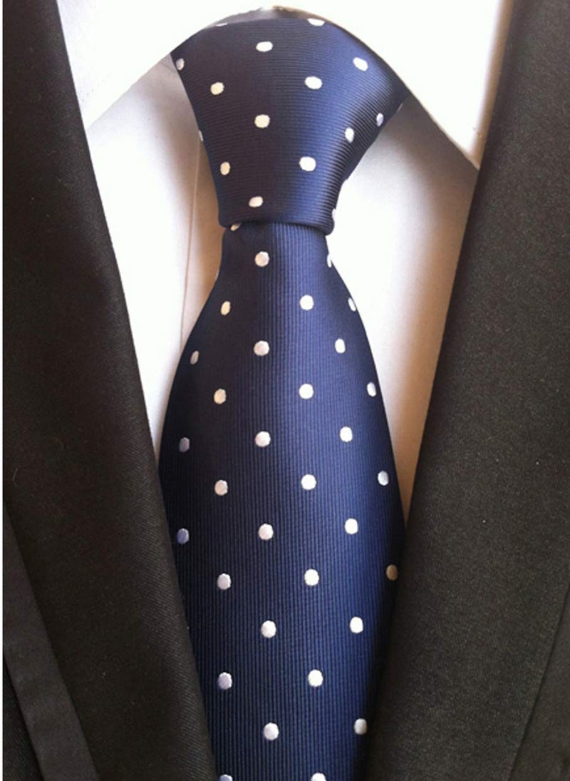 Ctskyte Men's Navy Blue White Polka Dot Silk Cravat Woven Jacquard Ascot Ties Great Neckties - Image 2