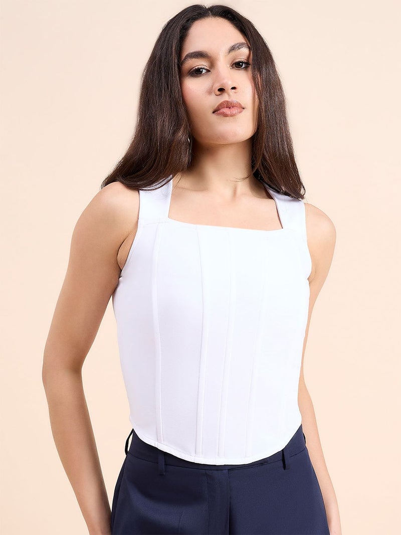 Powersutra White Square Neck Corset Crop Top for Women - Image 1