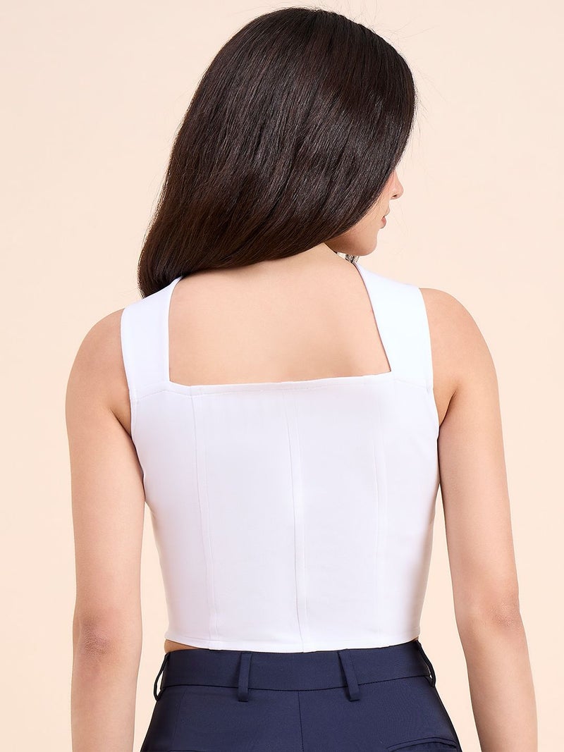 Powersutra White Square Neck Corset Crop Top for Women - Image 5