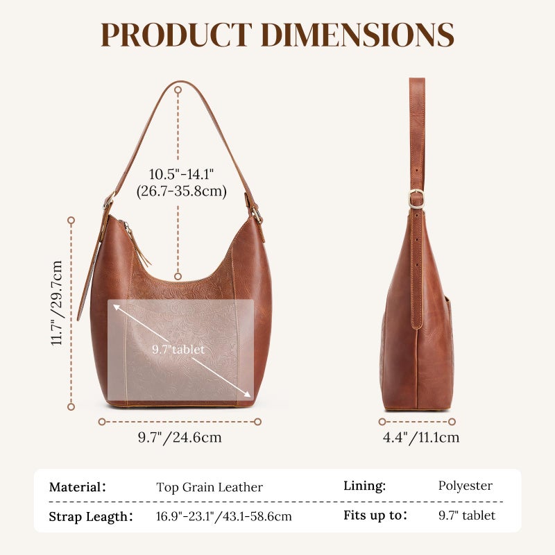 S-ZONE Leather Shoulder Bag for Women Hobo Bag Top Handle Handbag Satchel Purse Rose Pattern - Image 5