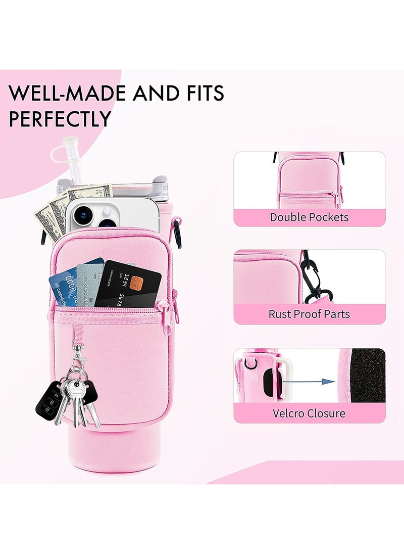 Generic Water Bottle Carrier Bag with Phone Pocket for Stanle 40oz Tumbler Water Bottle Holder Pouch with Adjustable Shoulder Strap and Carabiner Stanle Cup Accessories for Hiking Travelling Camping  - Image 2