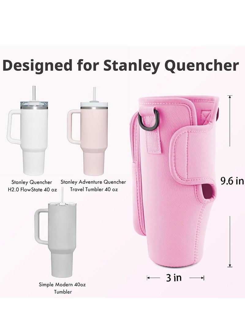 Generic Water Bottle Carrier Bag with Phone Pocket for Stanle 40oz Tumbler Water Bottle Holder Pouch with Adjustable Shoulder Strap and Carabiner Stanle Cup Accessories for Hiking Travelling Camping  - Image 5