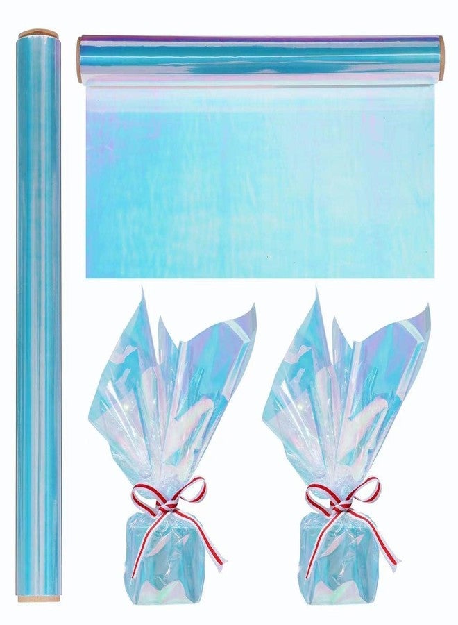 shareluck 1 Roll 50ft Iridescent Light Blue Cellophane Wrap for Gift Baskets - Colored Cello Wrap - Rainbow Light Blue Wrapping Film (50' Long x 17" Wide) Colored Film Roll for, Fairy Wings, DIY Craft Babyshower. - Image 1