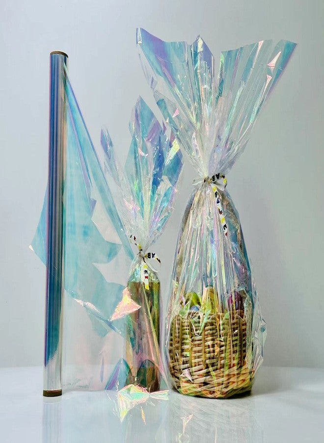shareluck 1 Roll 50ft Iridescent Light Blue Cellophane Wrap for Gift Baskets - Colored Cello Wrap - Rainbow Light Blue Wrapping Film (50' Long x 17" Wide) Colored Film Roll for, Fairy Wings, DIY Craft Babyshower. - Image 2