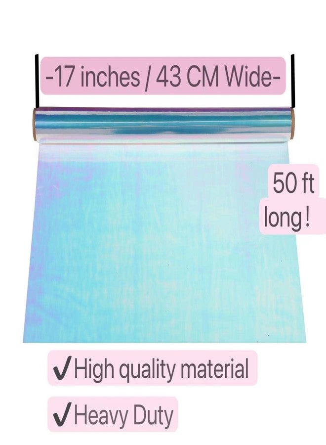 shareluck 1 Roll 50ft Iridescent Light Blue Cellophane Wrap for Gift Baskets - Colored Cello Wrap - Rainbow Light Blue Wrapping Film (50' Long x 17" Wide) Colored Film Roll for, Fairy Wings, DIY Craft Babyshower. - Image 4