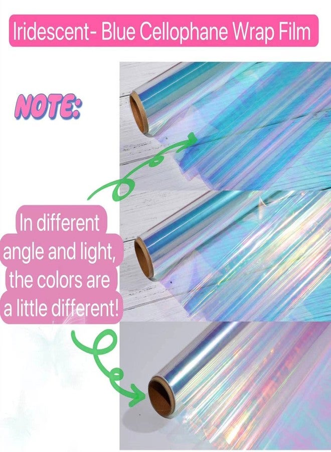 shareluck 1 Roll 50ft Iridescent Light Blue Cellophane Wrap for Gift Baskets - Colored Cello Wrap - Rainbow Light Blue Wrapping Film (50' Long x 17" Wide) Colored Film Roll for, Fairy Wings, DIY Craft Babyshower. - Image 3