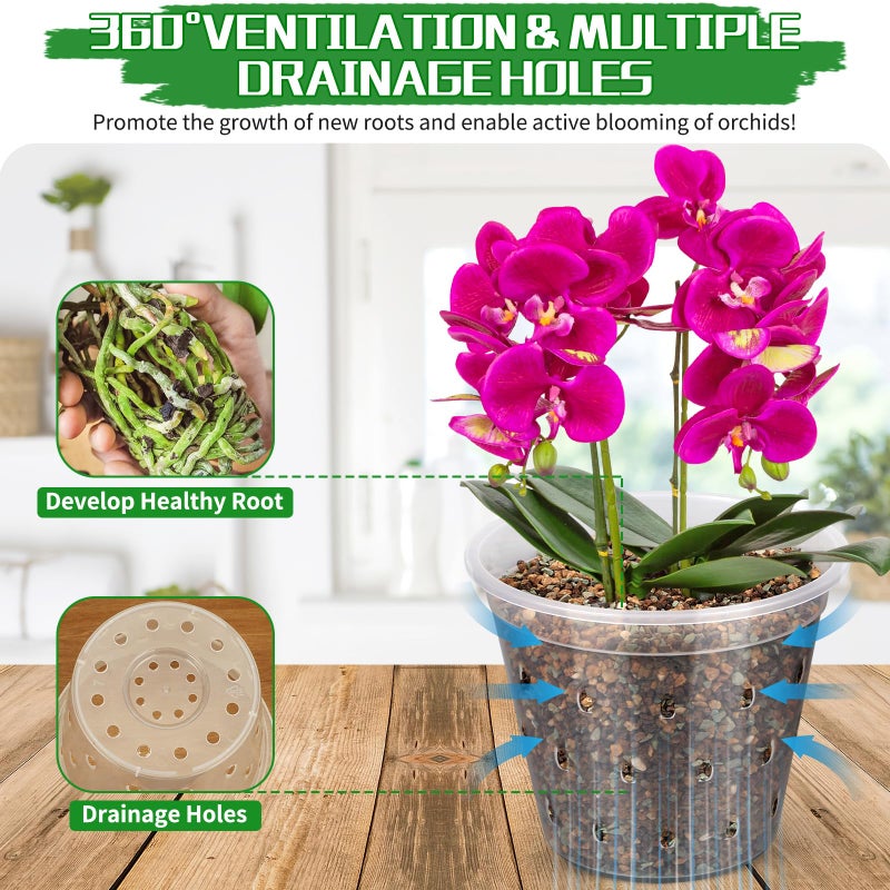 FUIJOL Small Orchid Pots, 8 Pack 3 4 5 Inch Orchid Planter with Holes, Clear Plastic Pots Indoor Outdoor, Slotted Orchids Planter (3 Inch) - Image 2