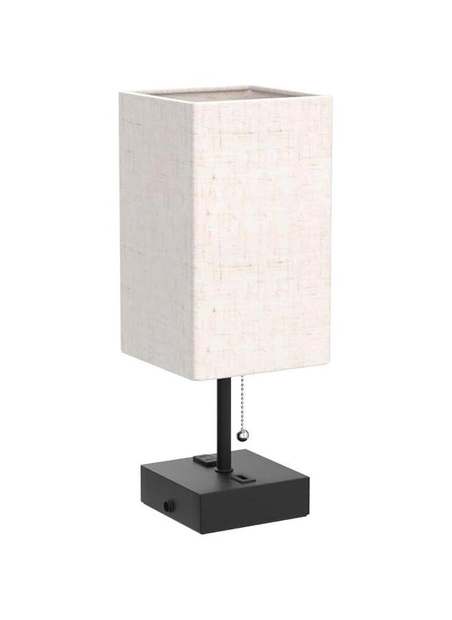 HOOKOR Table Lamp for Bedroom, Warm White Bedside Lamps with AC Outlets, Square Pull Chain Nightstand Lamp for Living Room, Office Desk, LED Bulb not Included (Cream White), QXZXE0024  - Image 4