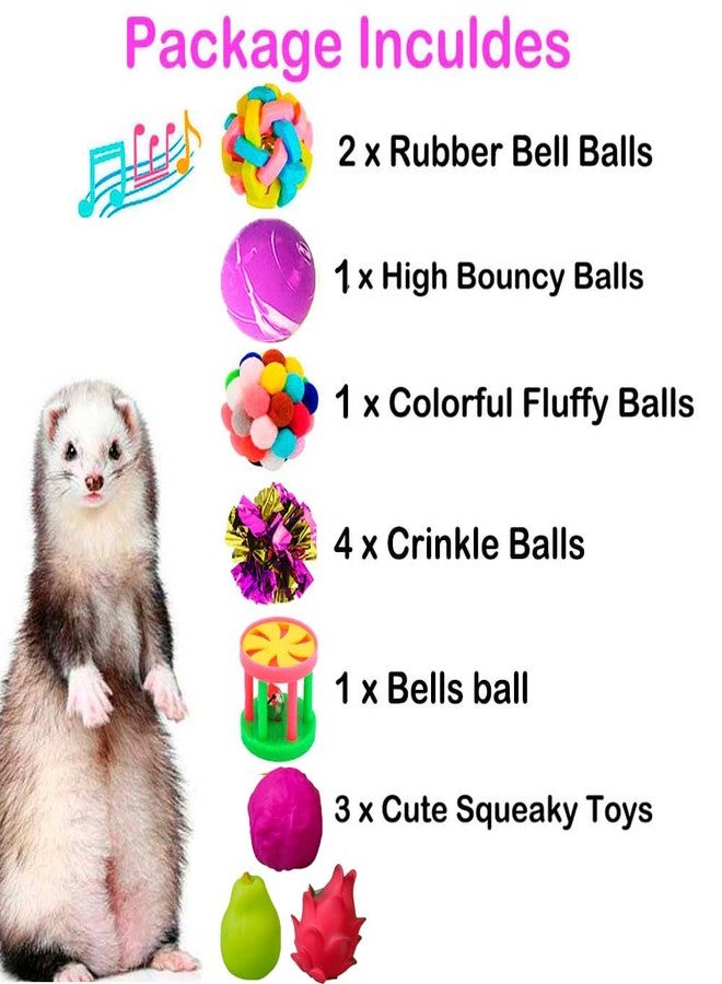 Fejapa 12 pcs Ferret Squeaky Toys Balls Squeaker Toys Teething Chewing Toy Colorful Bouncy Rubber Bell Balls Mylar Crinkle Interactive Sound Exercise Scratch Chew Toy for Ferrets Pet Cat Dog - Image 5