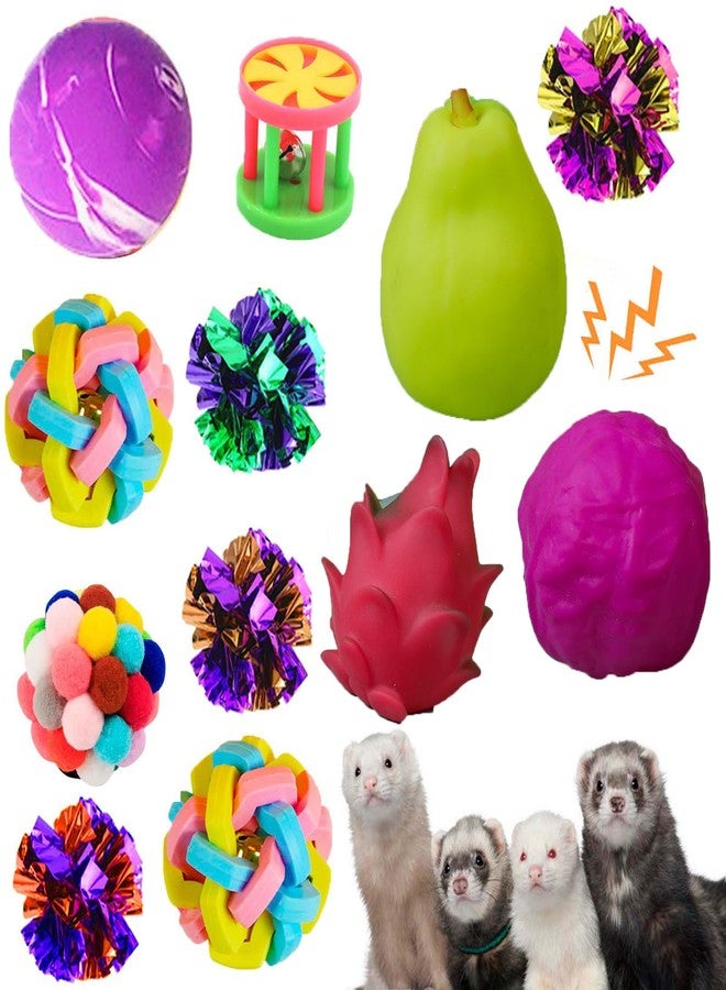 Fejapa 12 pcs Ferret Squeaky Toys Balls Squeaker Toys Teething Chewing Toy Colorful Bouncy Rubber Bell Balls Mylar Crinkle Interactive Sound Exercise Scratch Chew Toy for Ferrets Pet Cat Dog - Image 1