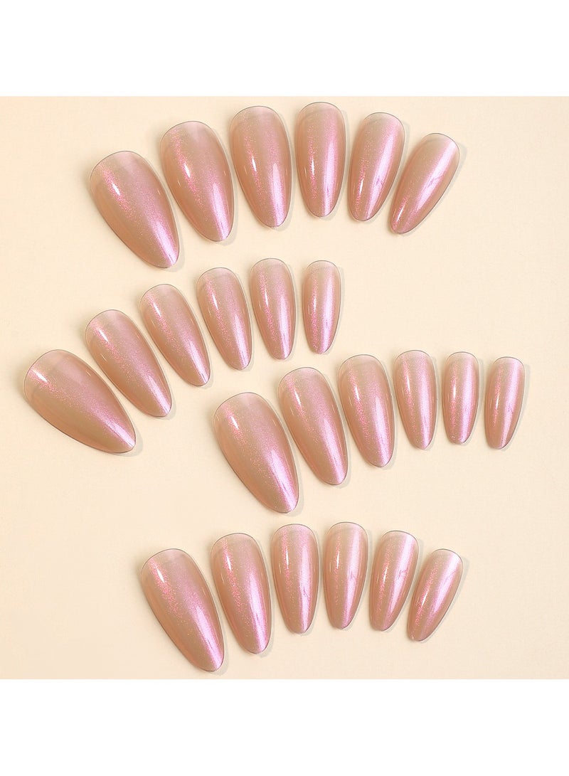 كابتن تيك اظغط على الأظافر 24 قطعة، أظافر فرنسية متدرجة بشكل لوزي متوسطة الحجم، أظافر أكريليكية مزيفة مع مجموعة لاصق الأظافر - Image 5