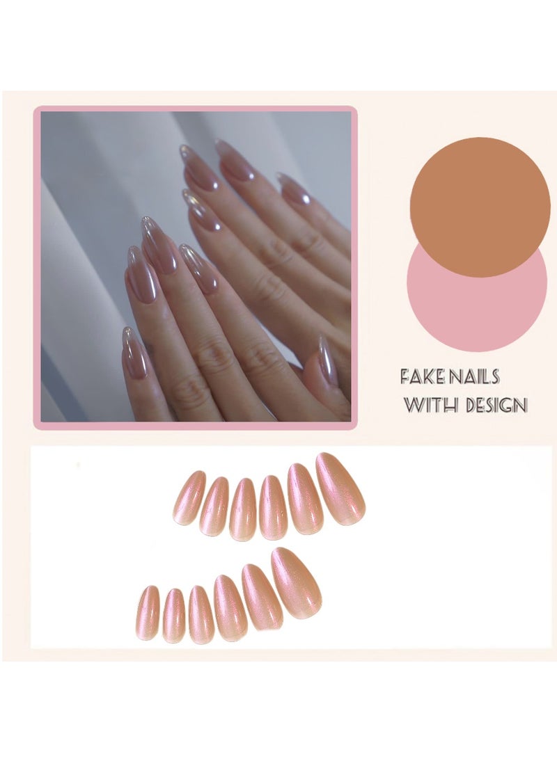 كابتن تيك اظغط على الأظافر 24 قطعة، أظافر فرنسية متدرجة بشكل لوزي متوسطة الحجم، أظافر أكريليكية مزيفة مع مجموعة لاصق الأظافر - Image 2