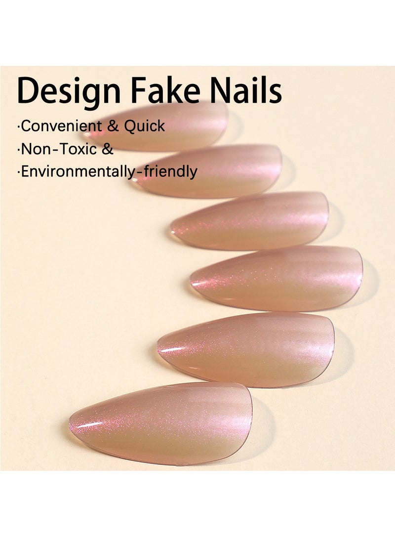 كابتن تيك اظغط على الأظافر 24 قطعة، أظافر فرنسية متدرجة بشكل لوزي متوسطة الحجم، أظافر أكريليكية مزيفة مع مجموعة لاصق الأظافر - Image 3