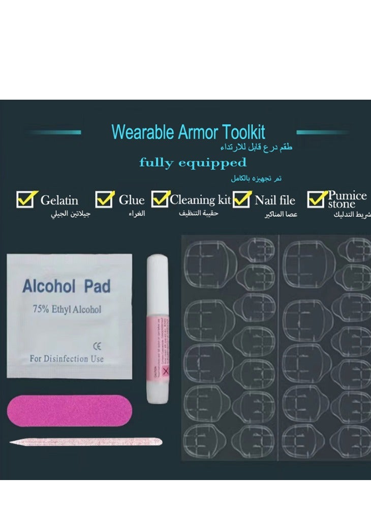 كابتن تيك اظغط على الأظافر 24 قطعة، أظافر فرنسية متدرجة بشكل لوزي متوسطة الحجم، أظافر أكريليكية مزيفة مع مجموعة لاصق الأظافر - Image 4