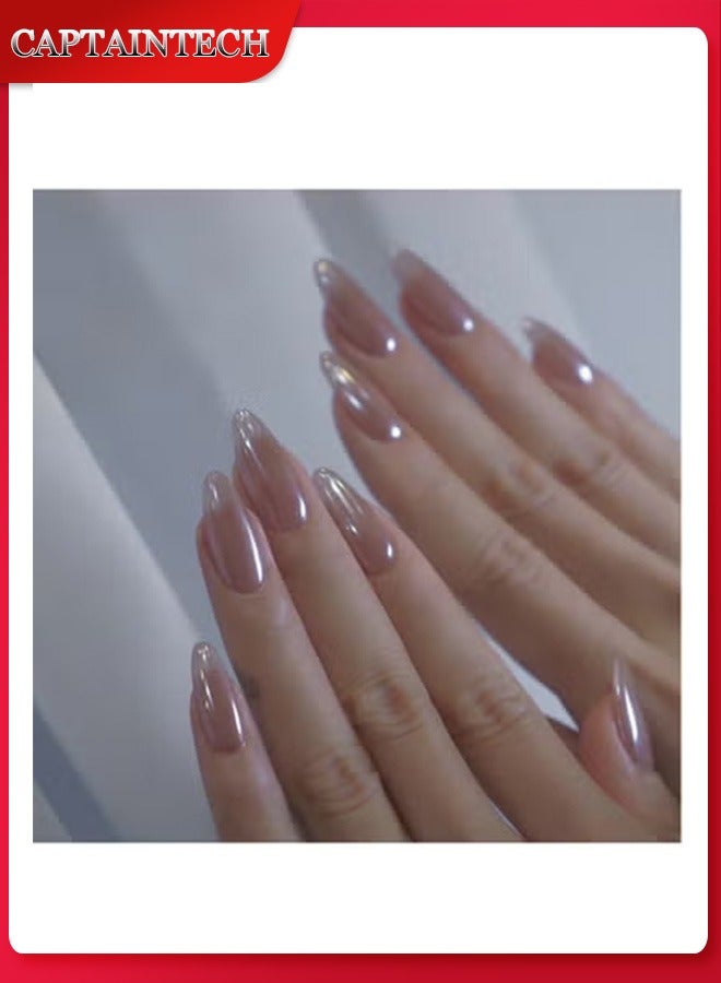 كابتن تيك اظغط على الأظافر 24 قطعة، أظافر فرنسية متدرجة بشكل لوزي متوسطة الحجم، أظافر أكريليكية مزيفة مع مجموعة لاصق الأظافر - Image 1